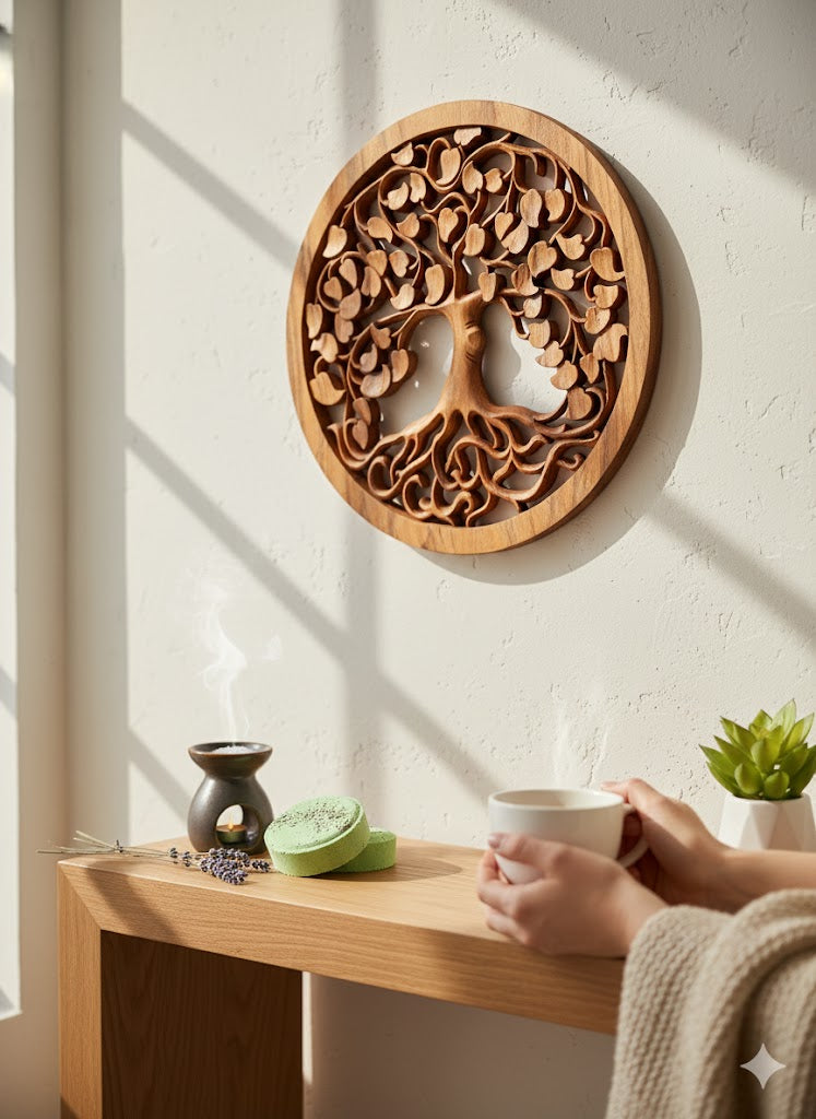 Tree of Life Hand-Carved Suar Wood Wall Panel (40cm)
