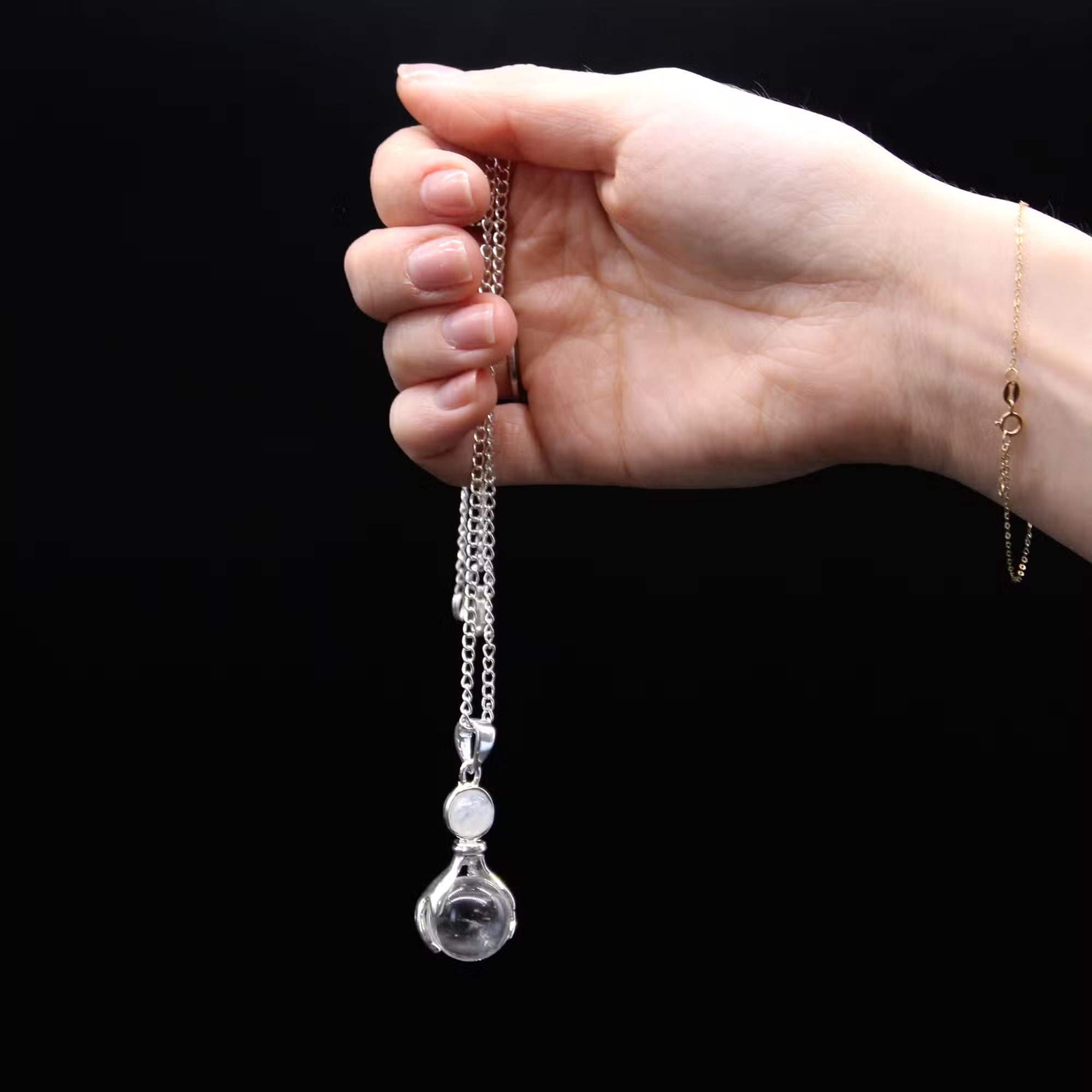 Rose Quartz Healing Hands Pendant | Silver Plated