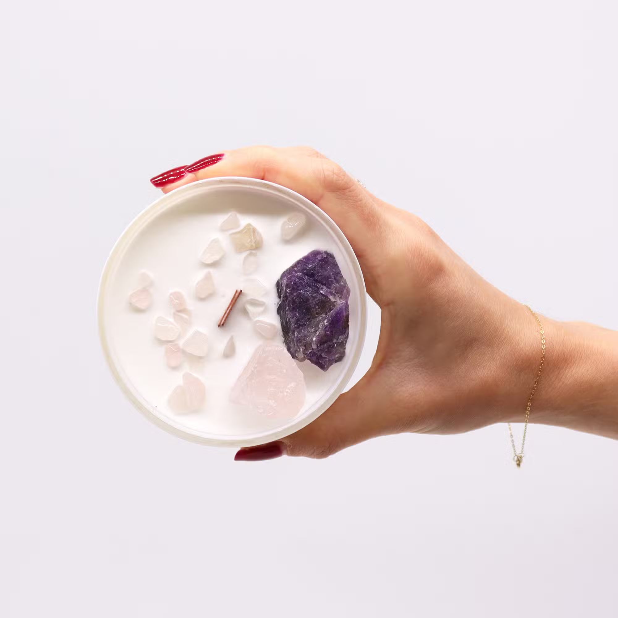 Third Eye Chakra | Crystal Magic Candle for Intuition & Clarity (Amethyst & Rose Quartz)