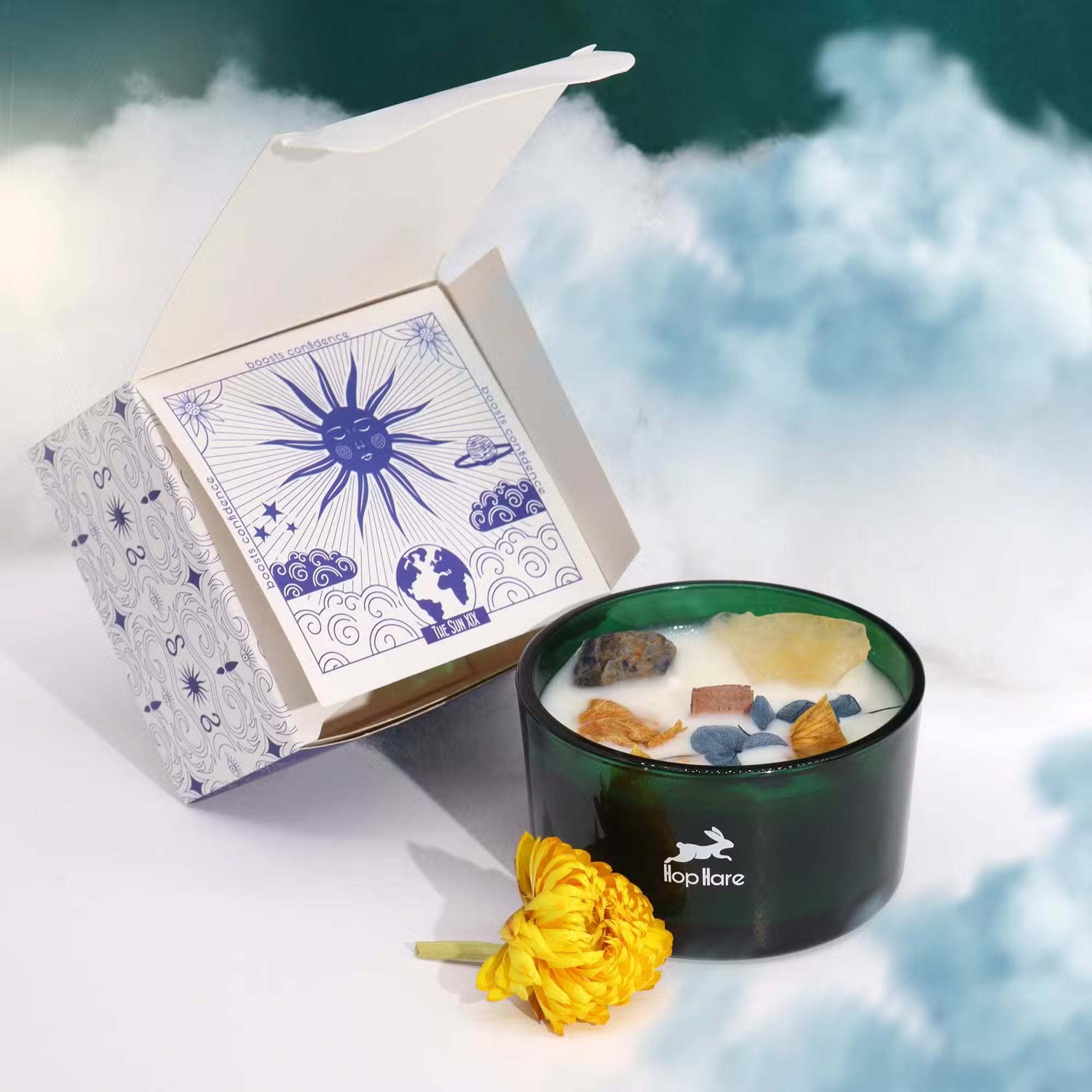The Sun | Crystal & Botanical Tarot Candle with Citrine & Sodalite