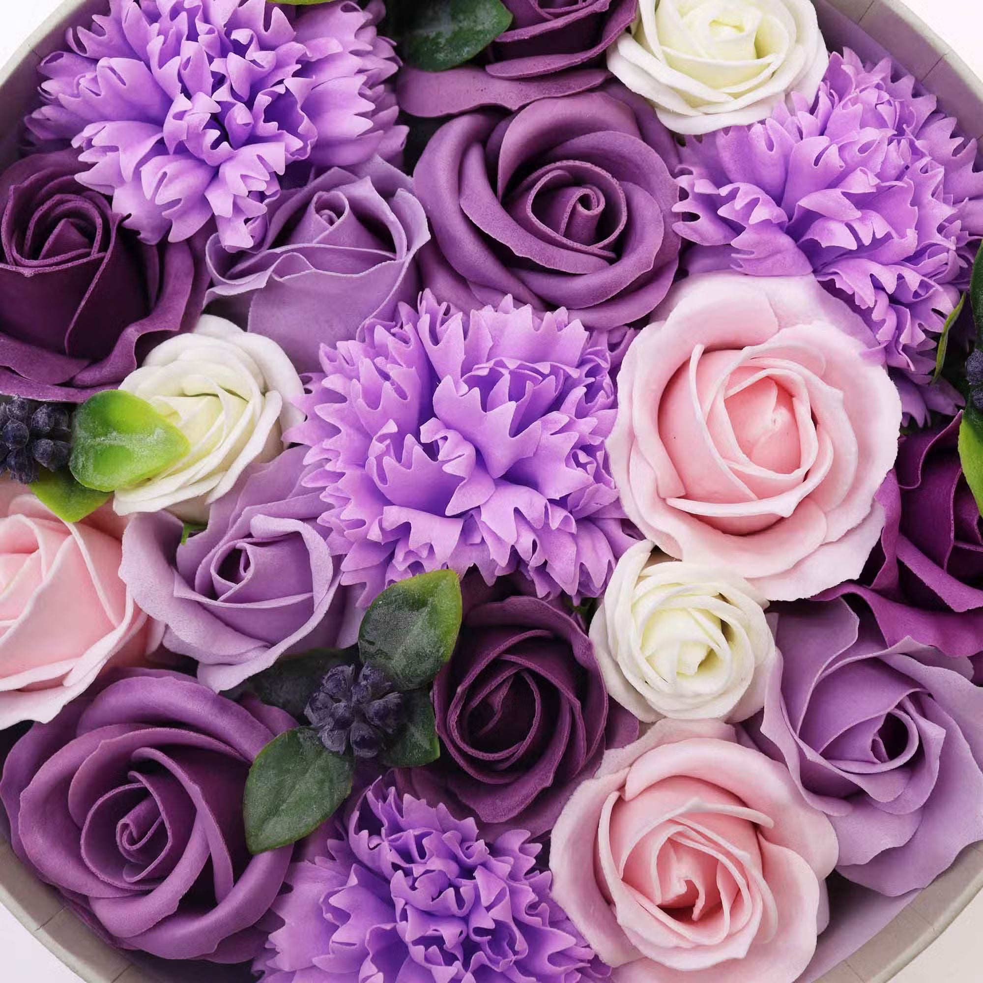 Royal Elegance: Lavender Rose & Carnation Soap Flower Box