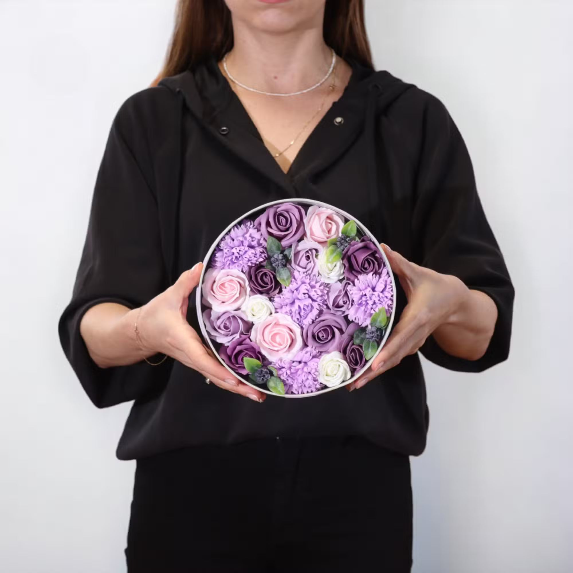 Royal Elegance: Lavender Rose & Carnation Soap Flower Box