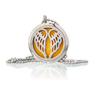 Large 30mm stainless steel angel wings aromatherapy diffuser necklace — Hypoallergenic essential oil locket for protection, remembrance, and spiritual wellness rituals.