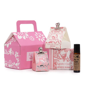 Handmade UK pamper gift set in a 'Bloom & Bliss' wellness house box — Luxury British-made self-care kit featuring artisan soap flowers and bath treats for her.