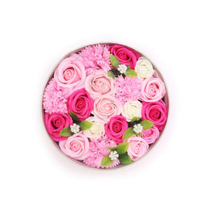 Elegant bouquet of pink and blush soap flowers in a luxury gift box - Baby Blessings collection, perfect for baby showers, new baby girl gifts, or nursery decor.