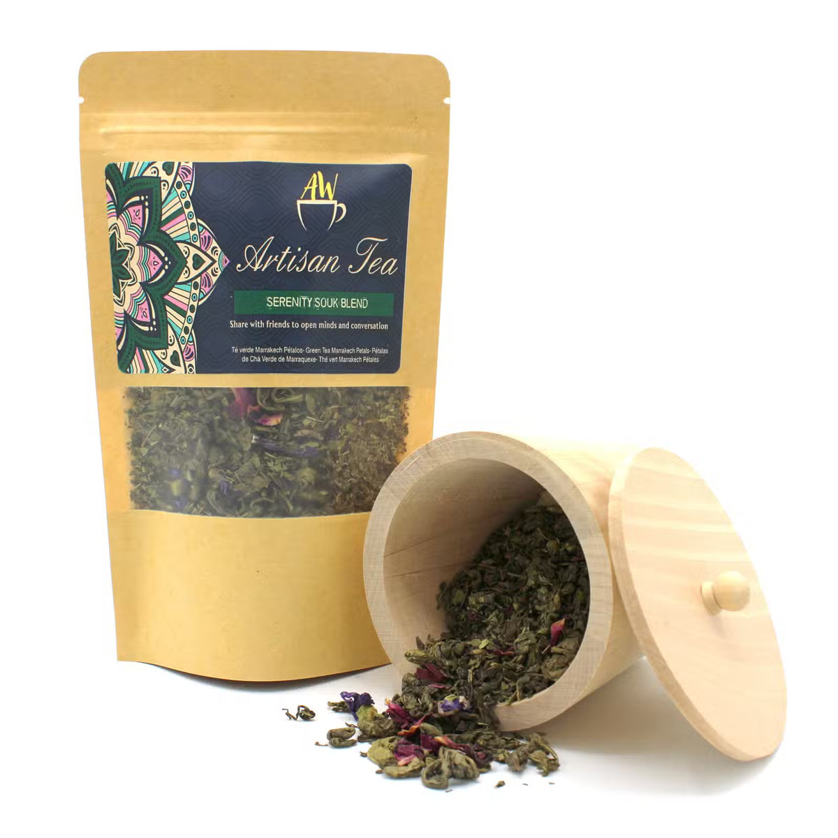 Signature 'Serenity Souk' aromatic wellness tea blend — Hand-crafted botanical loose-leaf tea for relaxation, stress relief, and luxury self-care rituals.