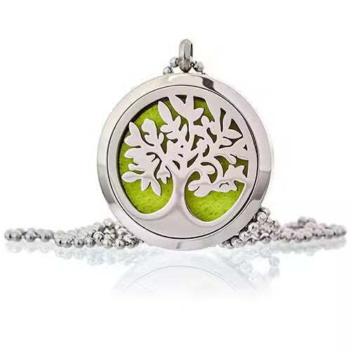 30mm stainless steel Tree of Life aromatherapy diffuser necklace — Large hypoallergenic essential oil locket for grounding, growth, and natural fragrance on the go.