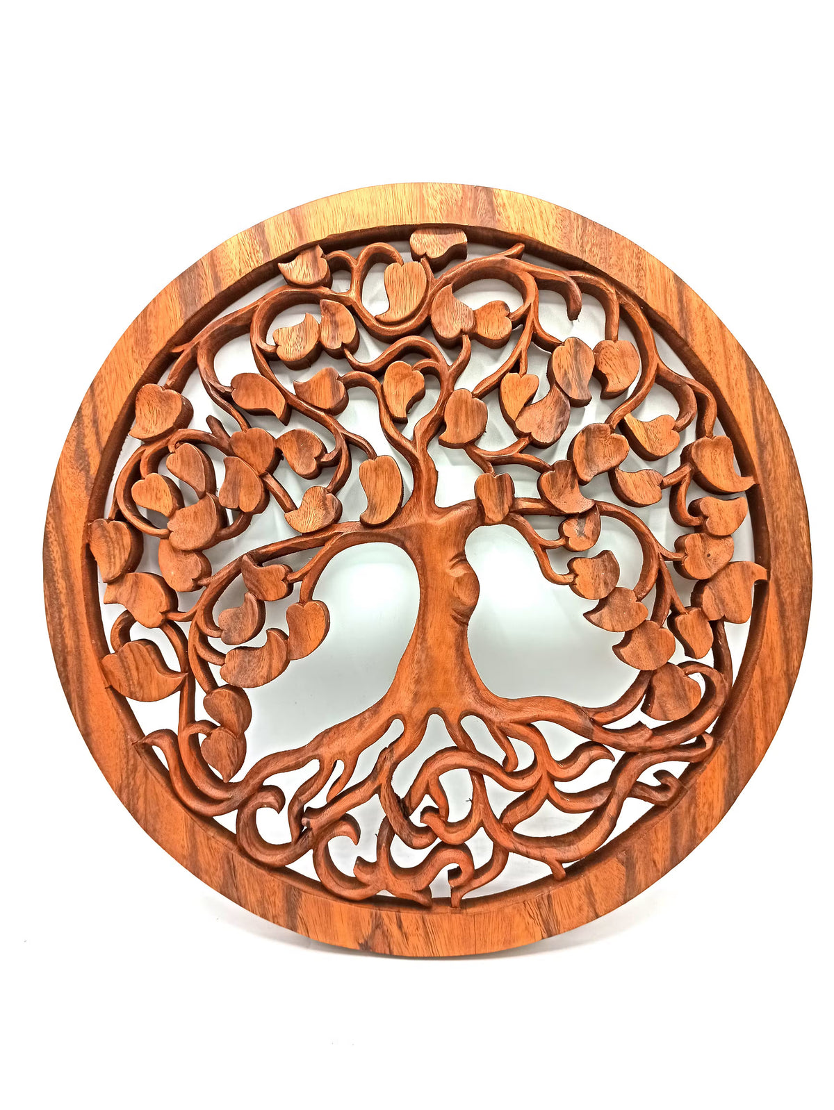 40cm hand-carved Suar wood wall art featuring the Tree of Life — Artisan crafted wooden wall plaque for grounding home decor, symbolic nature art, and bohemian interior design.
