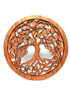 40cm hand-carved Suar wood wall art featuring the Tree of Life — Artisan crafted wooden wall plaque for grounding home decor, symbolic nature art, and bohemian interior design.